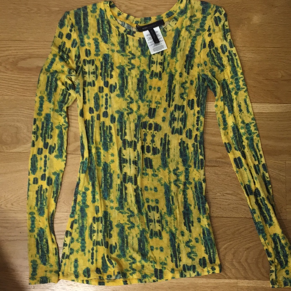 BCBGMaxazria Yellow + Blue Printed Shirt Size xs